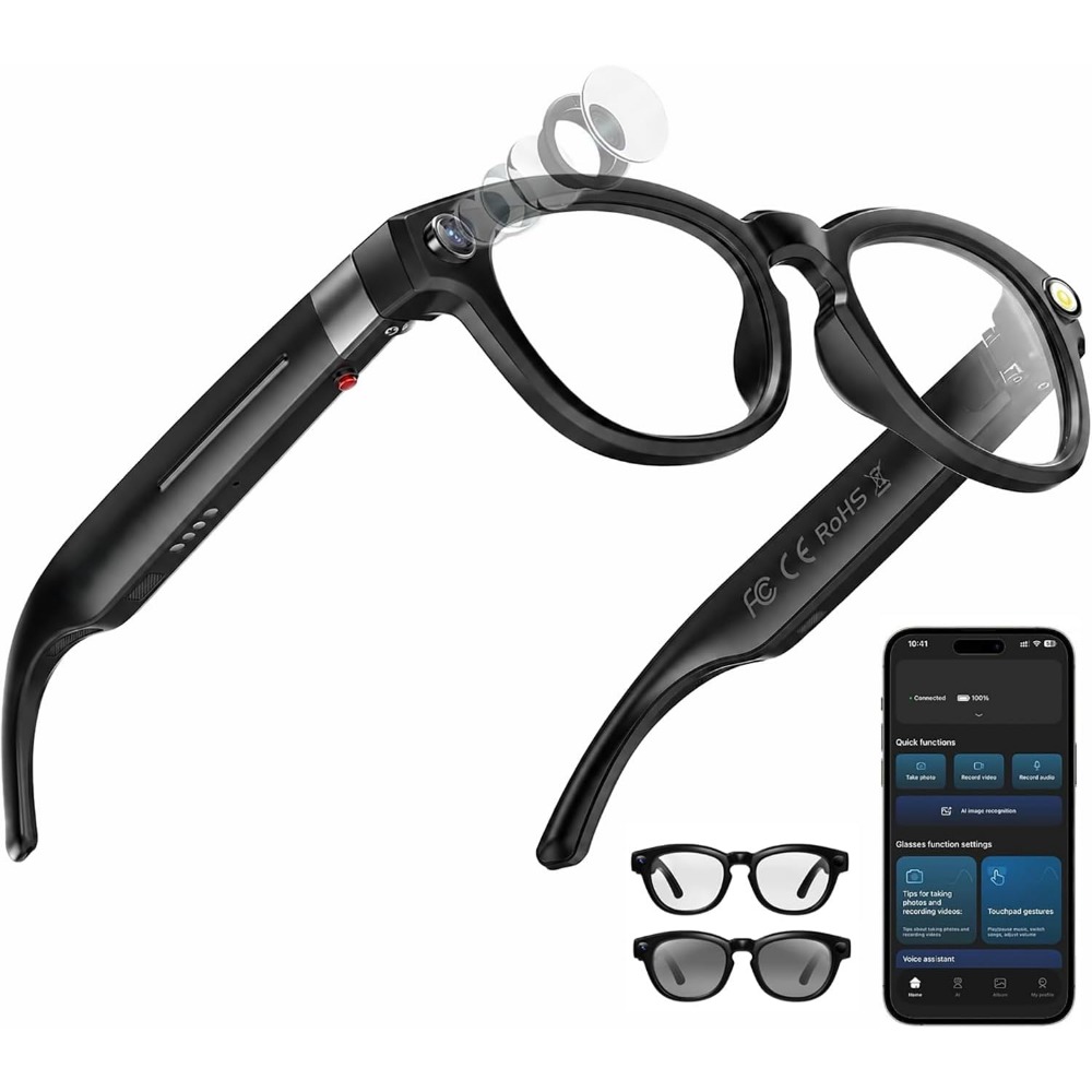 Smart Glasses Lens - Kacamata Pintar: Kamera 4K, Bluetooth, Penerjemah,
