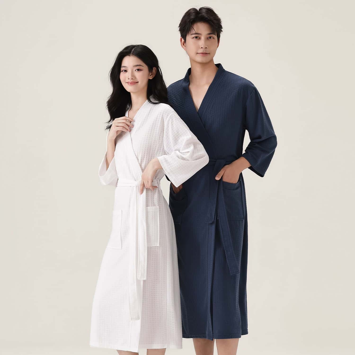 Smart Knee Wrap - Jubah Mandi Waffle Minimalis Unisex V-Neck