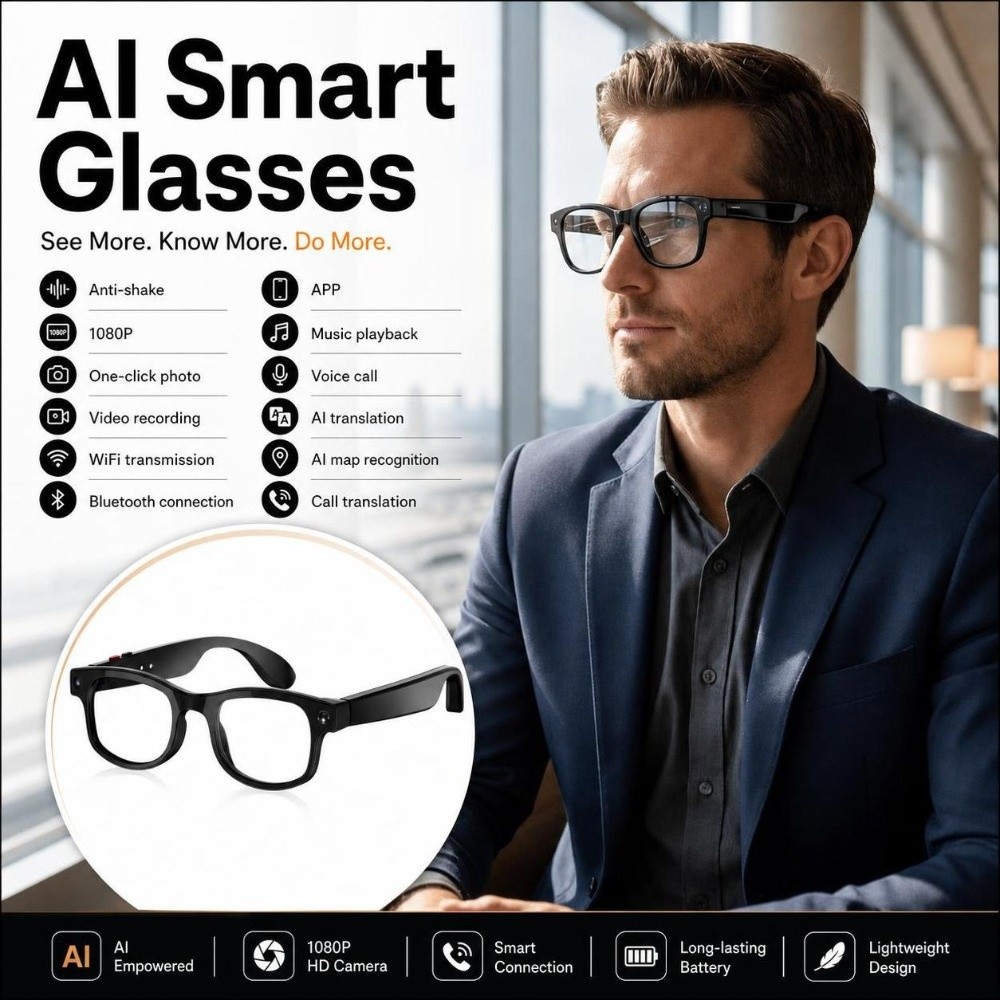 Kacamata Pintar AI 2 in 1, Fot - Smart Glasses Lens ulasan dan harga